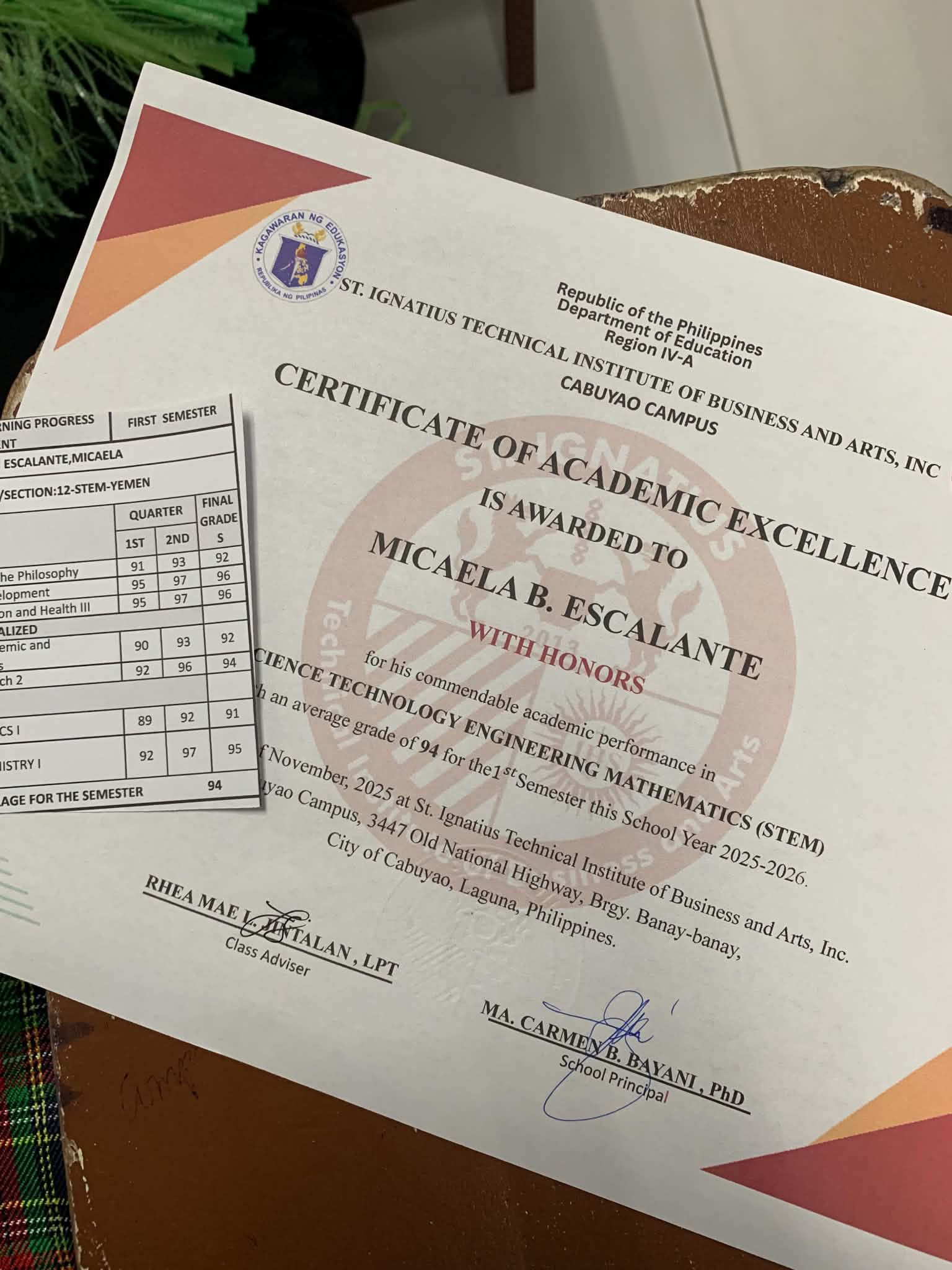 Micaela B. Escalante graduating with honors